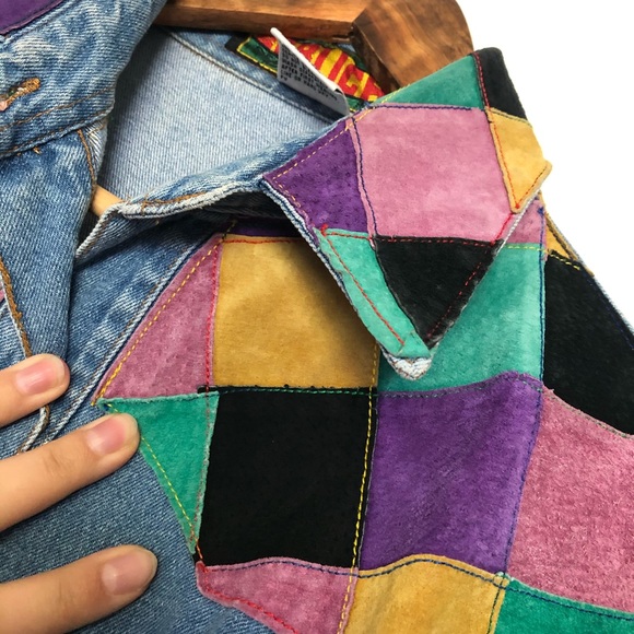 Vintage denim jacket with suede overlay SERUCHI - Picture 4 of 7